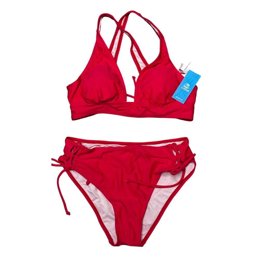 Cupshe Red Bikini Set Lace-Up Sides Strappy Back Swimsuit Small